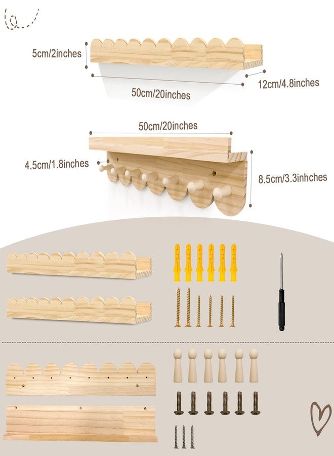 icnjdMopclean Floating Nursery Book Shelves with Hooks-20Inches Scalloped Shelves for Bedroom Kids Set of 3, Nursery Bookshelf for Kids Room Decor, Natural, Large - Image 3